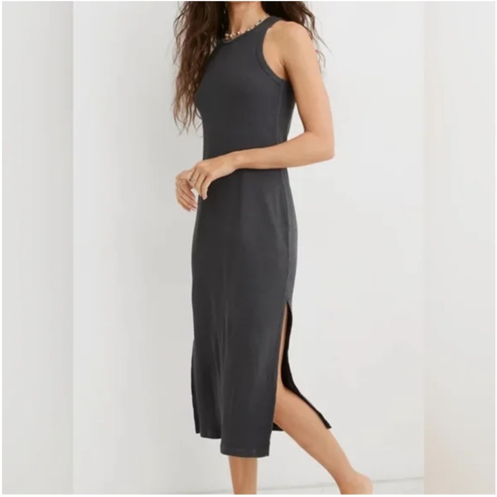 Aerie High Neck Ribbed Midi Dress XXS